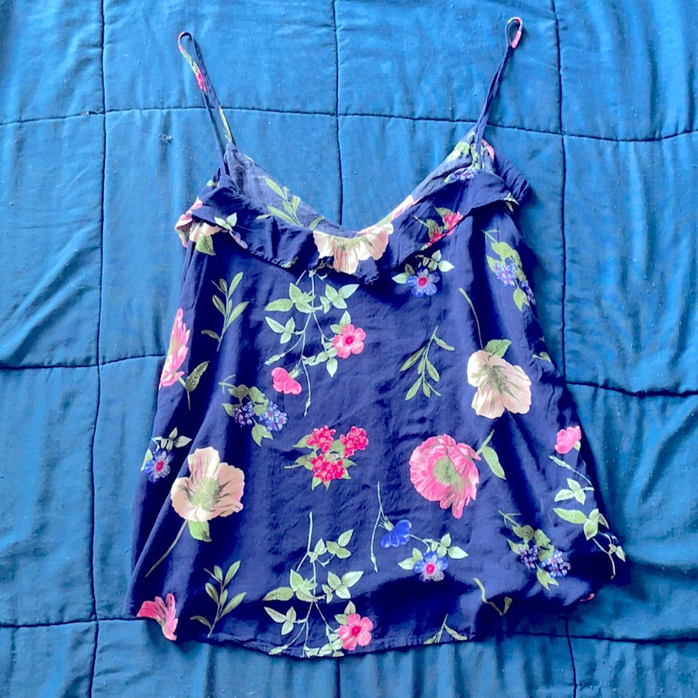Old Navy floral camisole navy blue pink flowers L